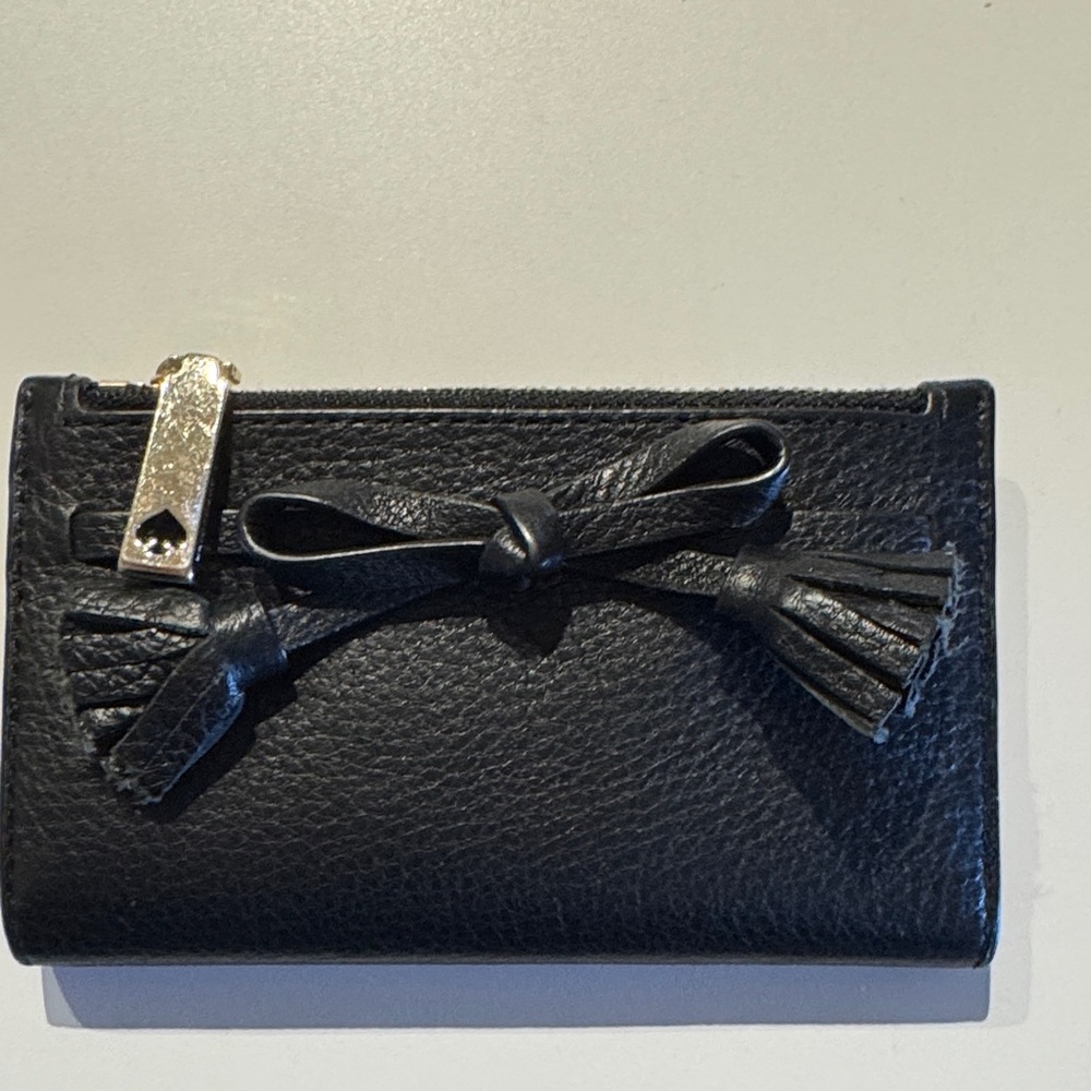 KATE SPADE Black Leather Wallet with Bow Accent